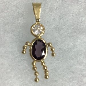 14K Yellow Gold Boy February Amethyst Birthday Necklace Charm